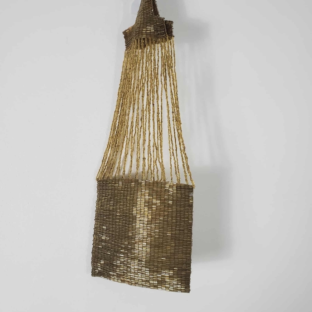 Beaded Trim Gold Fringe Handbag